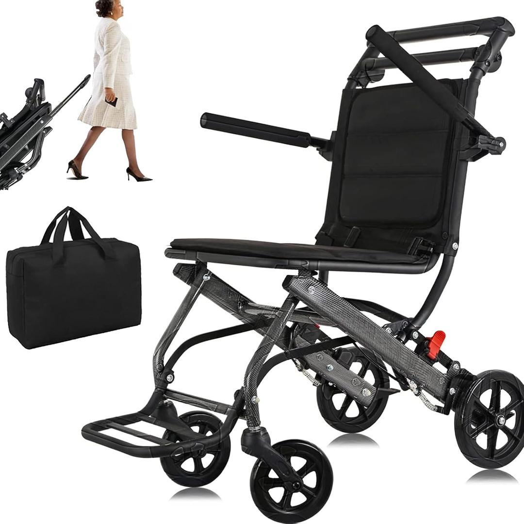 (Only 15lbs) Lightest Transport Wheelchairs, with Telescopic Handle, Carry Bag Include, Travel Wheelchairs for Adults Lightweight Foldable,Ultra Lightweight Folding Wheelchair
