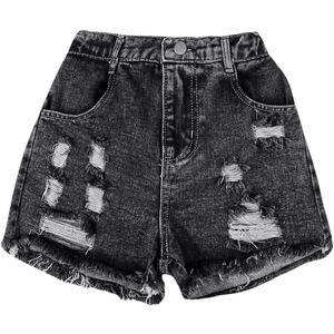 Floerns Girl's Ripped Raw Hem Elastic Waist Straight Leg Denim Shorts with Pockets (Dark Grey ,10 yrs old)
