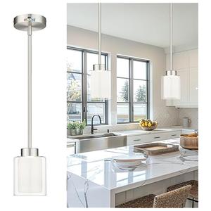 kudos Pendant Light Fixtures,Brushed Nickel Modern Led Pendant Lights with Clear Glass and Milk Glass,Hanging Pendant Lighting for Kitchen Dining Room,3000K/4000K/5000K Adjustable,KDPL06-BN (1 Pack)