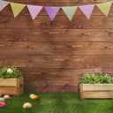 Easter Backdrops for Photography Fabric Backdrop Rustic Grass Ground Colorful Flag Backdrops for Children,Studio,Party Brown Wood Wall Photo Studio Shooting 7x5ft