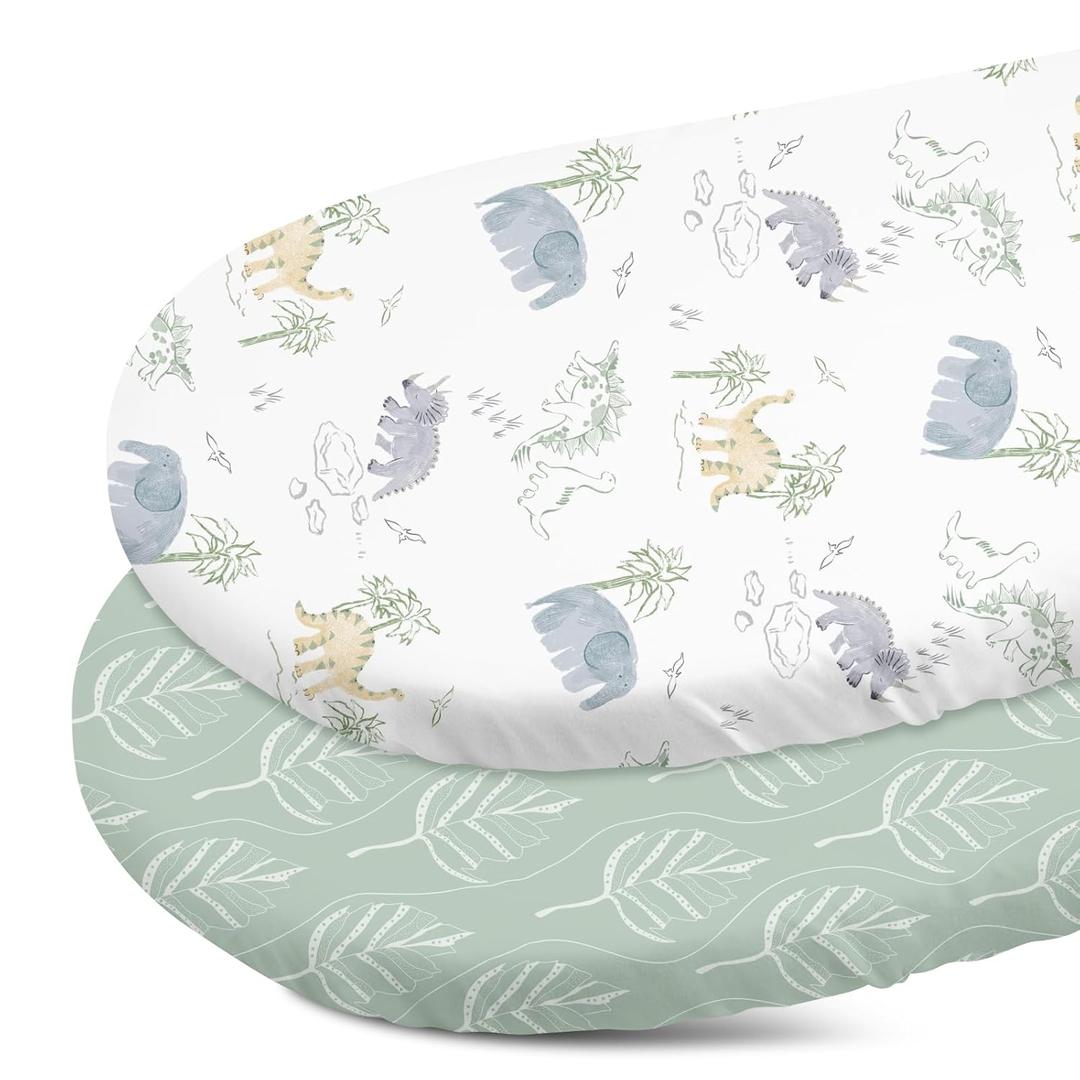 Gllquen Baby Bassinet Sheets Set 2-Pack, Breathable Cozy Bassinet Fitted Sheet Universal Fit Standard Mattress Oval Rectangle Cradle Baby Sheets for Baby Boy Girls Unisex 32"x16" (Elephant)