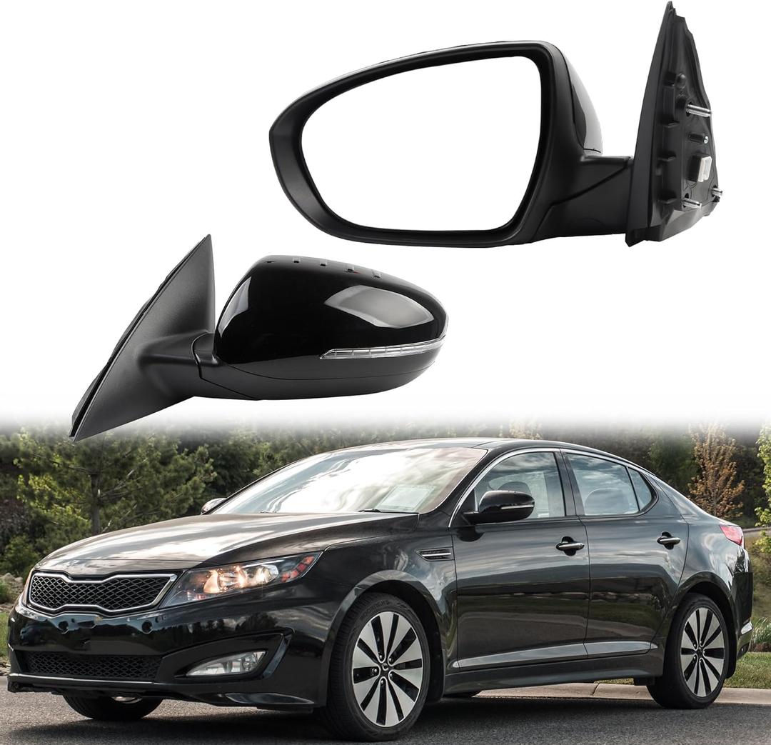 Dasbecan Driver Side Mirror Compatible with 2011 2012 2013 Kia Optima Black Left Mirror with Signal Light, Manual Folding, Power Glass Replace# 876102T110 KI1320152 (5 PINS)