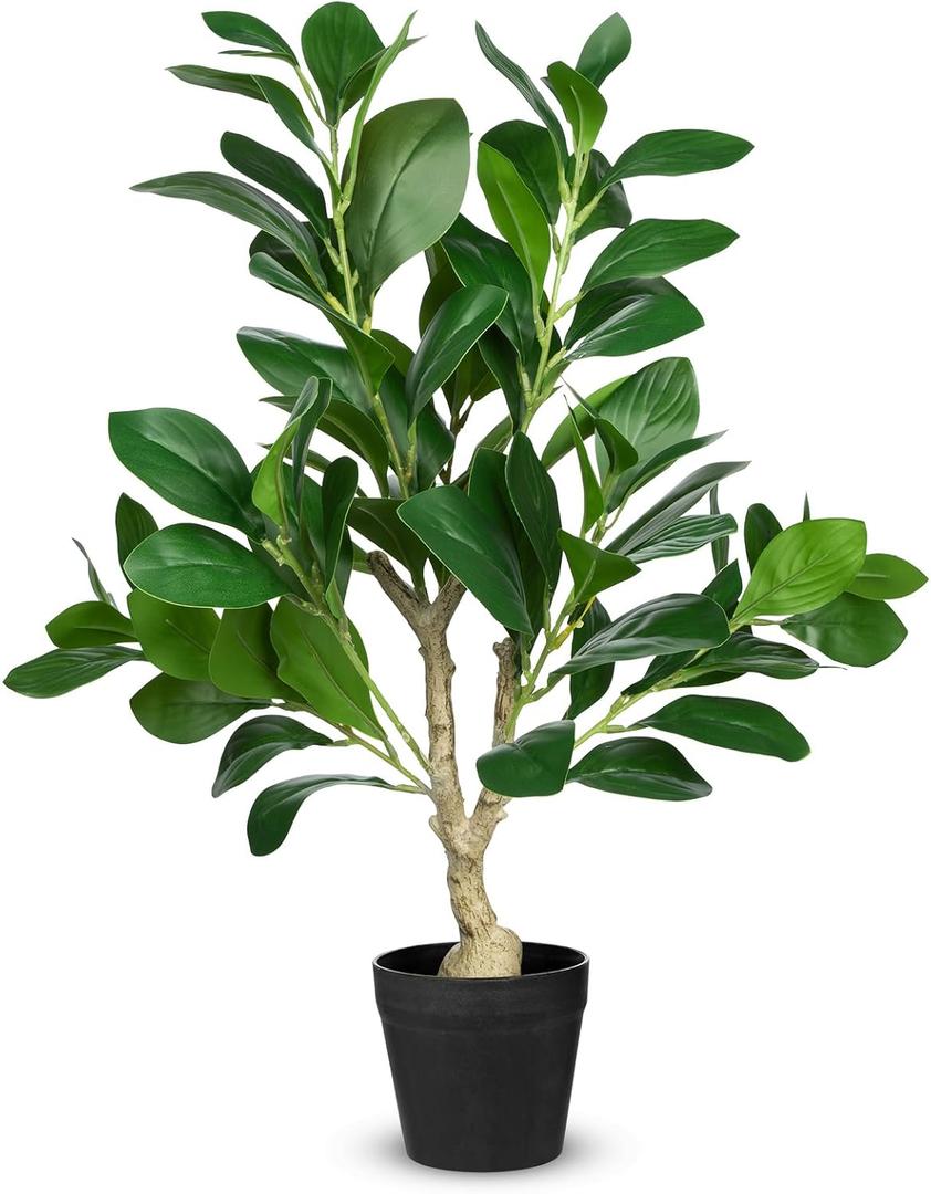 Hollyone Artificial Plants Indoor 21.7" Faux Peperomia Leaf Ficus Plant Fake Silk Plants Potted for Home Office Bookshelf Farmhouse Kitchen Bathroom Bedroom Evergreen Decor