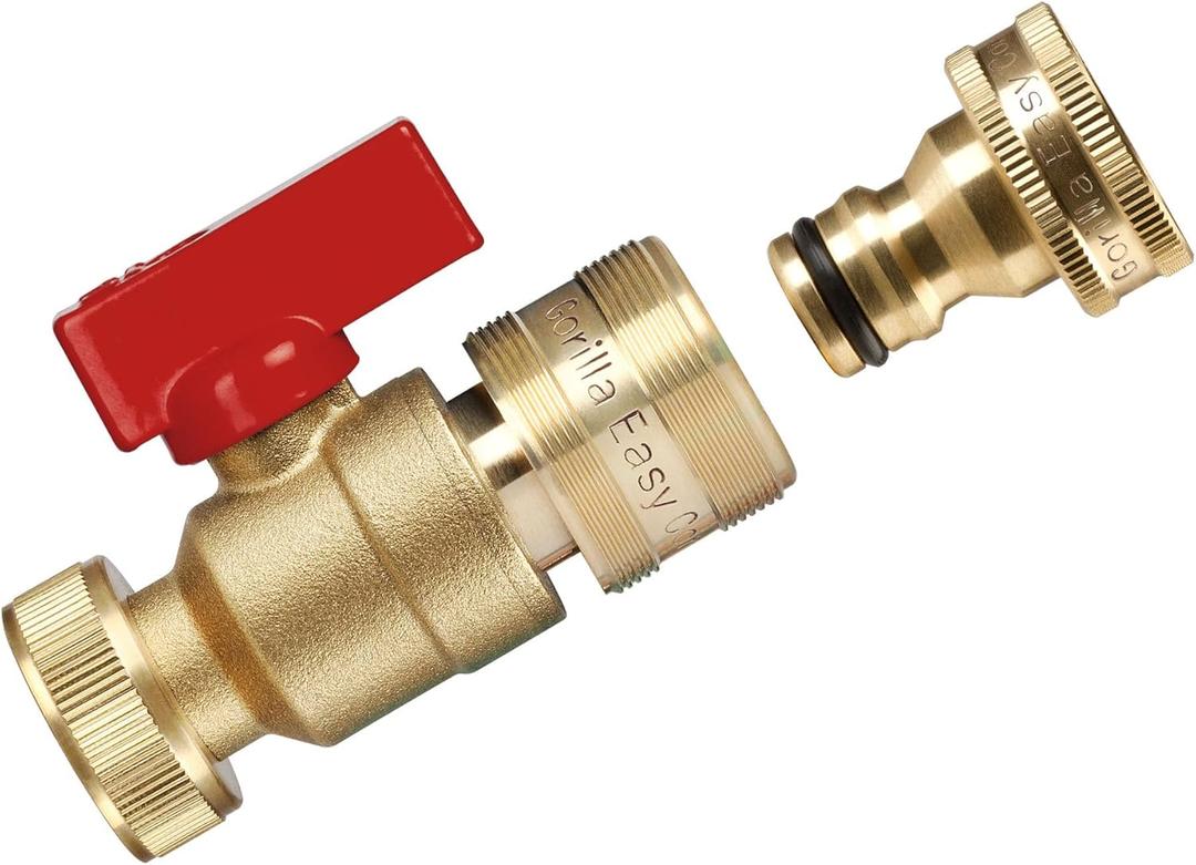 GORILLA EASY CONNECT Garden Hose Quick Connect Fittings with Ball Valve.  Inch GHT Solid Brass.