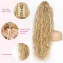 ALXNAN Claw Clip Ponytail,26 Inch Blonde with White Blonde Highlights Ponytail Extension for Women Synthetic Long Curly Wavy Clip in Ponytail Hair Extensions Hairpiece for Daily Party Use