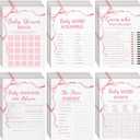Ctosree 302 Pcs Pink Bow Price is Right Baby Shower Games Watercolor Ribbon Baby Shower Signs, 6 Games, 50 Sheets Each, Minimalist Girl Boy Predictions and Advice Bingo Word Scramble