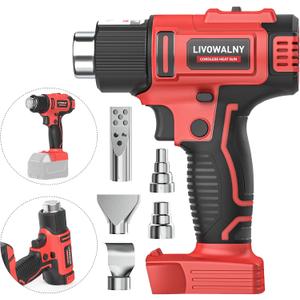 Cordless Heat Gun for Milwaukee 18V Battery, LIVOWALNY 18V 350W Hot Air Gun I: 300572F), II: 5501022F) Dual Temperature Control Battery Powered Heat Gun Kit for Shrink Tubing (No Battery)
