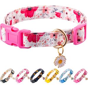 Cotton Dogs Collar Light Pink Flower Patterns for Boys and Girls Cute Dog Collars Summer Fall Gift Adjustable for Medium to X-Large Breed Dogs (L)