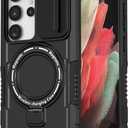 for Samsung Galaxy S21 Ultra Magnetic Case [Compatible with MagSafe] with Camera Cover & Magnetic Ring Kickstand, Military Grade Heavy Duty Case for Samsung S21 Ultra 6.8'', Black