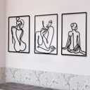 CHENGU 3 Pieces Metal Minimalist Abstract Woman Wall Art Line Drawing Wall Art Decor Single Line Female Home Hanging for Kitchen Bathroom Living Room