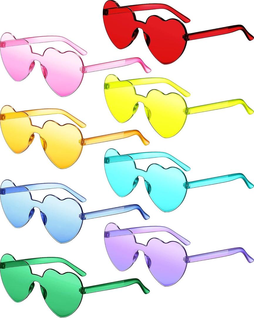 Frienda 8 Pairs Heart Shaped Sunglasses for Women Rimless Heart Glasses Candy Color Sunglasses for Party Favor