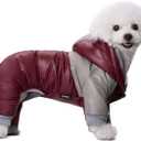 Winter Small Medium Dog Coat, Hooded Four-Legged Dog Jacket Cotton-Padded for Puppy Cat Doggie Pets Dog Clothes Apparel Clothing (Red, XL)