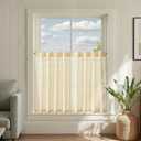 Jinchan Striped Linen Kitchen Curtains 36 Inches Tier Curtains Farmhouse Modern Cafe Style Small Window Treatments Airy Light Filtering Rod Pocket for Living Room Bathroom 2 Panels Mustard Yellow