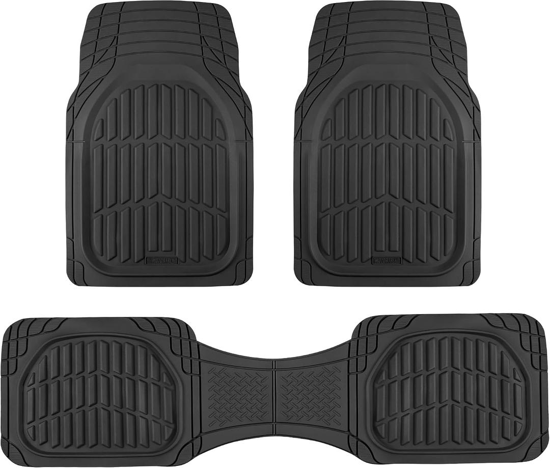 Motor Trend FlexTough LITE Rubber Car Mats Full Set - All Weather Floor Mats for Trucks, Cars & SUVs - Automotive Waterproof Black Car Floor Mats for Cars Interior Accessories Universal Trim-to-Fit  Full Set, Black Lite