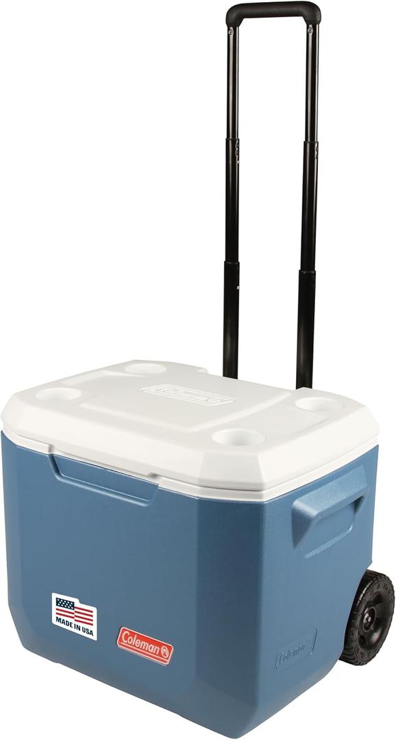 Coleman Xtreme 50qt Rolling Cooler with Wheels, Extra-Walled Insulation Keeps Ice up to 5 Days, Portable Wheeled Hard Chiller (Blue)