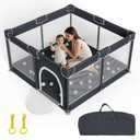 Playpen for Babies and Toddlers, Large Baby Playpen, Baby Playard, Indoor & Outdoor Play Pen, Sturdy Safety Play Yard with Soft Breathable Mesh (Black) (Regular 50"50")