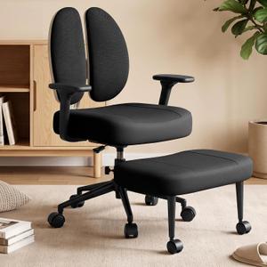 Criss Cross Office Chair - Ergonomic Cross Legged Office Chair with 3D Armrest &Dual Back Support - Wide Desk Chair with Stretchable Rotating Footrest for Yoga Kneeling Meditation Home Office