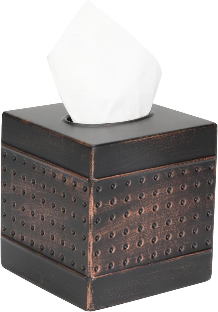 MOCHTERO Decorative Tissue Box Cover,Hand Hammered Design, Square Metal Tissue Holder,for Bathrooms, Bedroom, Dinner Table, Office.Antique Bronze Color