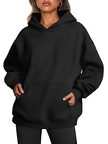 Trendy Queen Womens Oversized Hoodies Fleece Sweatshirts Fall Fashion Pullover Sweaters Winter Clothes Black S