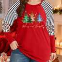 Plus Size Christmas Shirts Women Merry and Bright Christmas T Shirt Xmas Light V Neck Tees Xmas Holiday Long Sleeve Tops, 4XL