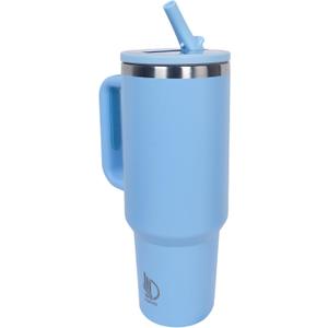 40oz Premium Stainless Steel Tumbler with Handle & Straw | Vacuum-Insulated Double-Wall Travel Mug for Hot & Cold Drinks | Cup-Holder Friendly | Leak-Resistant Lid (Light sky blue)