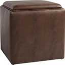 HomePop Home Decor Storage Ottoman with Tray Top|Upholstered Modern Square Storage Ottoman with Storage for Living Room & Bedroom, Brown Faux Leather