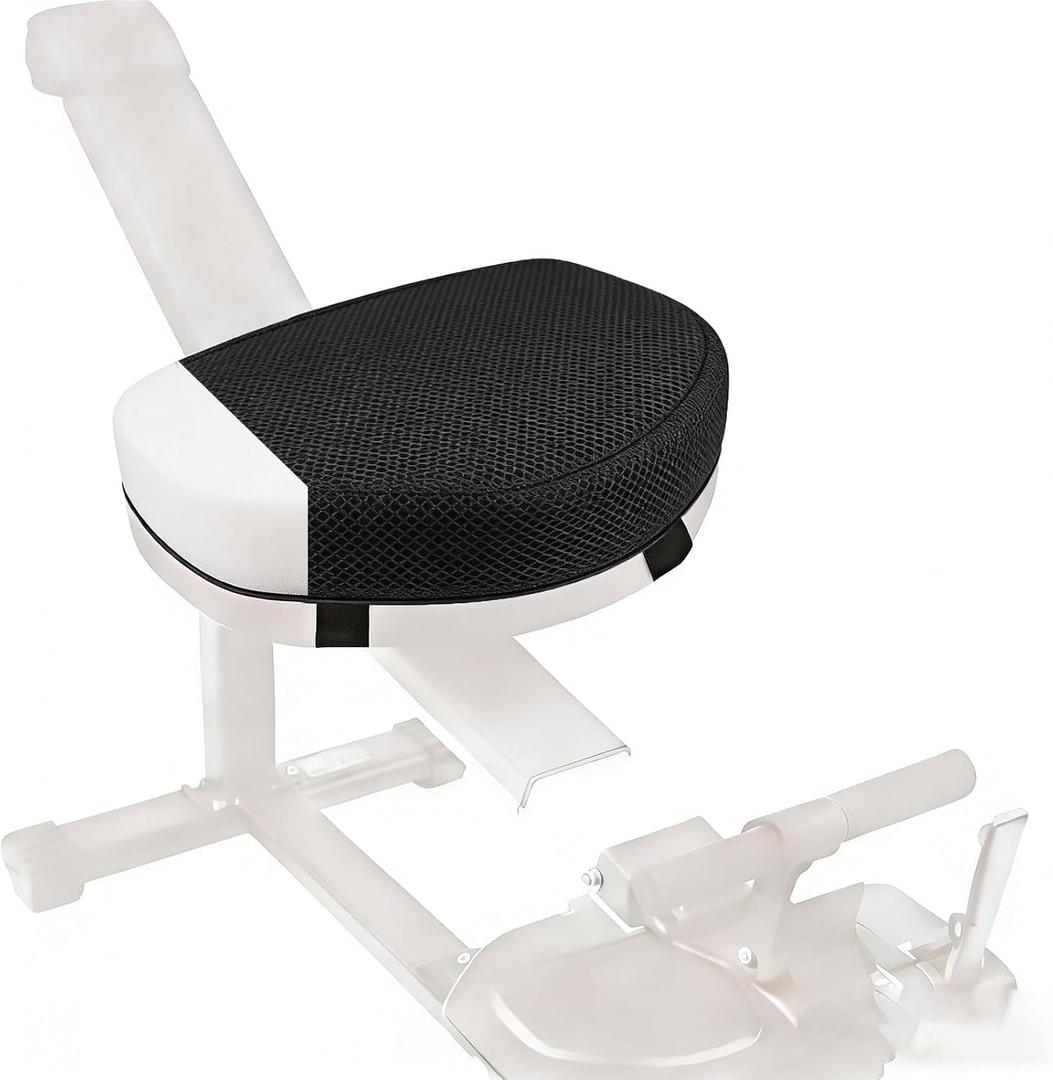 Recumbent Bike Seat Cushion, for Rowing Machine and Exercise Bike 2.4 in Thick Foam Comfort Breathable Anti-Slip Seat Pad with Washable Cover (Black)