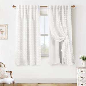 Lino Rosa White Sheer Semi Blackout Curtains 63 Inch Length for Nursery Girl,Room Darkening Bed Room Curtains 2 Panel Sets