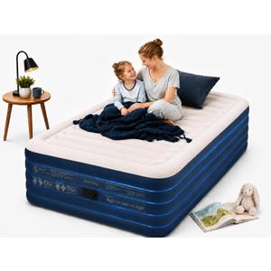 KINGJERRY Twin XL Air Mattress with Built in Pump, Upgraded 5-Layer Air Chamber, 18" Raised Inflatable Mattress, 500 lbs Heavy-Duty Support, 48Hr Leak-Tested Blow Up Bed for Home Guests & Camping