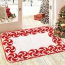 Tinideya 25 x 38 Inches Christmas Bathroom Rugs Decor Candy Cane Red and White Holiday Area Rug Peppermint Swirl Washable Non-Slip Christmas Mat for Tub Living Home Dining Holiday Decor