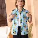 Boys' Hawaiian Shirts Short Sleeve, Tropical Button-Down Shirts for Youth Kids 5-14 Years Summer Vacation Beach Swim (Blue, M)