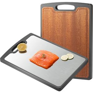 Titanium Cutting Board Double Sided, 15 Wood Cutting Board for kitchen, GR1 Titanium & Ebony Large Chopping Board for meat with Juice Groove for Meat & Veggies
