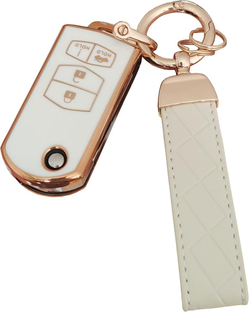 For Mazda Key Fob Cover Remote Key Case Fit For Mazda 2 3 5 6 CX-5 CX-7 CX-9 RX-8 MX-5 Miata (4-button White)