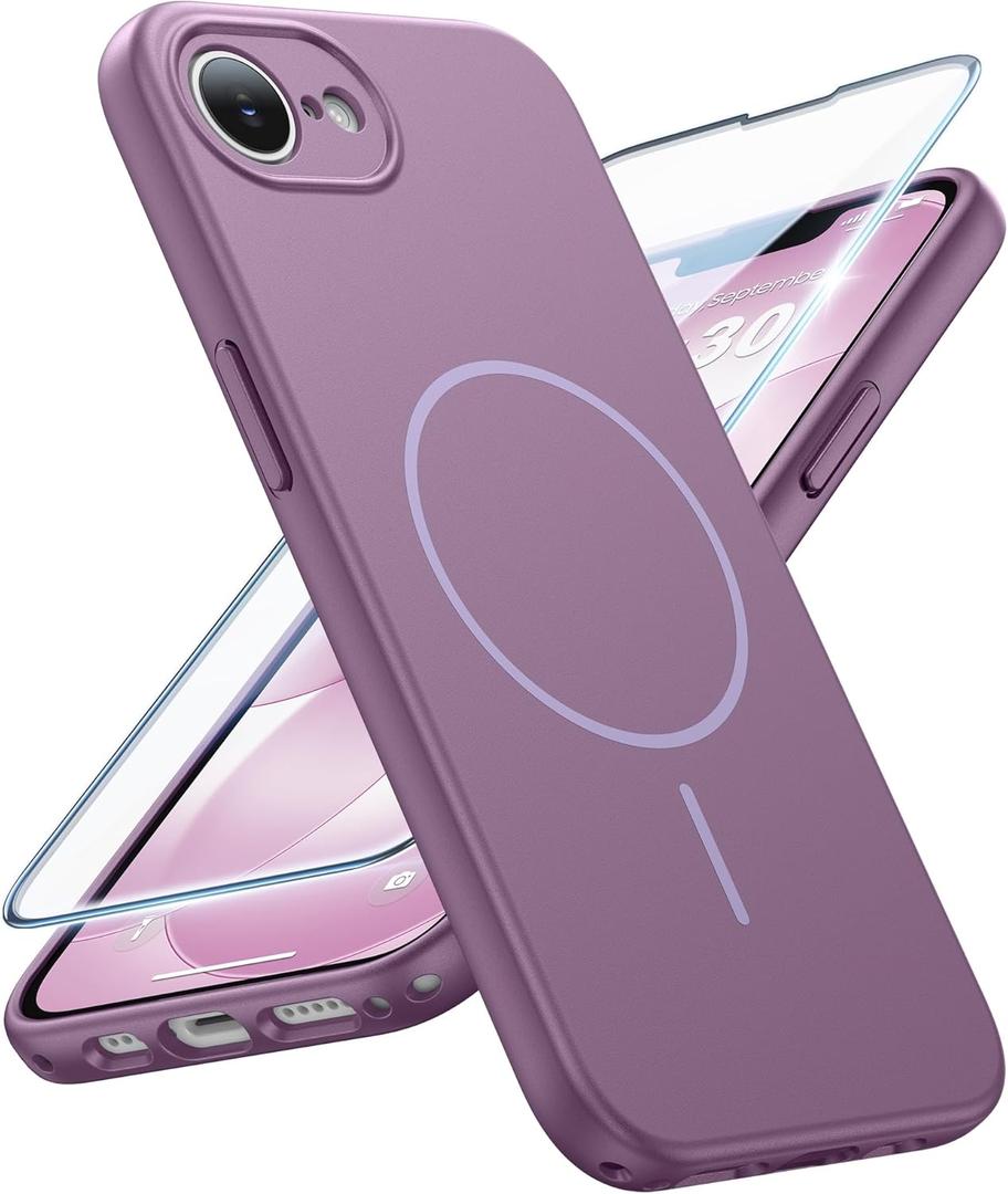 FNTCASE for iPhone 17e & iPhone 16e Case: [Compatible with Magsafe] Solid Matte Magnetic Phone Cover with [Full Camera Protection] [Screen Protector] Military Grade Shockproof Protective, Lavender