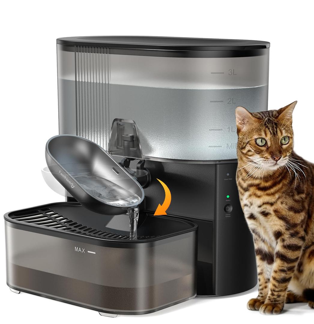 Wireless Cat Water Fountain, Stainless Steel Cat Bowl, Wastewater Separation, 3.5L Pet Water Fountain