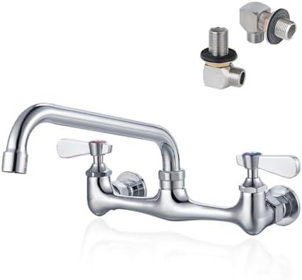 Phivan 8 Inch Center Wall Mount Commercial Sink Faucet - 8" Swivel Spout Utility Faucet, Dual Handle Chrome Brass for Restaurant/Laundry/Utility Room Kitchen Sinks