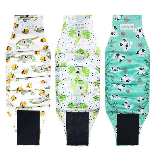Langsprit Male Belly Bands for Dogs (Pack of 3) - High Absorbing Dog Wraps Male Washable - Reusable Small Doggy Doggie Puppy Dog Diapers (Koala, Small)