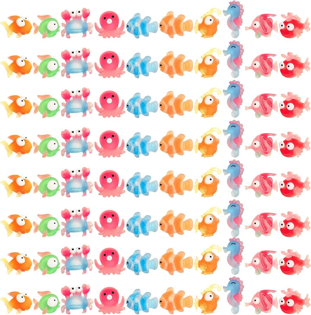 100 Pcs Mini Resin Sea Animals Variety Tiny Ocean Animals Figures Miniature Little Small Animal Figurines Bulk for Micro Fairy Garden Landscape Dollhouse Accessories Hide Crafts Decor Aquarium