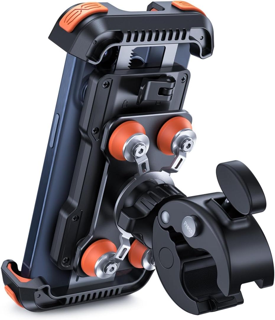 Lamicall Motorcycle Phone Mount Holder - [Dual Vibration Dampener] [Anti Shake] Motorcycle Cell Phone Holder, Upgrade Bike Phone Mount, Fit iPhone 15/14/ 13 Pro Max, More 4.7-6.7" Phones, Orange