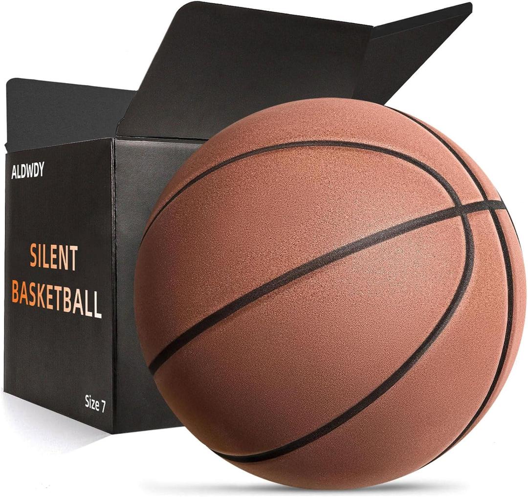 Silent Basketball Size 7 (29.5")  Grooved Airless Indoor Basketball for Quiet Dribbling and Indoor Training, Pro PU High Density Foam Ball  Real Feel Higher Bounce Quieter (Brown)