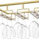 Nuovoware Wine Glass Rack - Under Cabinet Stemware Wine Glass Hanger Rack Holder for Bar Kitchen Cabinet, 3 Rows - Gold