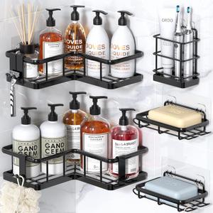 YASONIC Shower Caddy Corner, 5-Pack Shower Caddy Organizer with 4 Removable Hooks and Soap Holder, Rustproof Shower Shelves for No Drilling Large Shower Organizer Corner - Black (5pack)