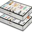 Shoe Storage Organizer Under Bed, 2 Pack Fits 32 Pairs, Extra Large Shoe Container, Breathable Fabric Underbed Storage for Sneakers, Slippers, Closet, Grey