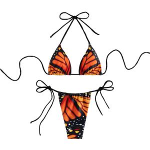 Women's Halter 2 Piece Bikini Set Sexy Tie String Triangle Bathing Suits (Red, Small)