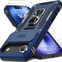 DEERLAMN Case for iPhone Air 6.5-Inch with Slide Camera Cover+Screen Protector(2 Packs), Rotated Ring Kickstand Military Grade Shockproof Protective Cover-Navy Blue