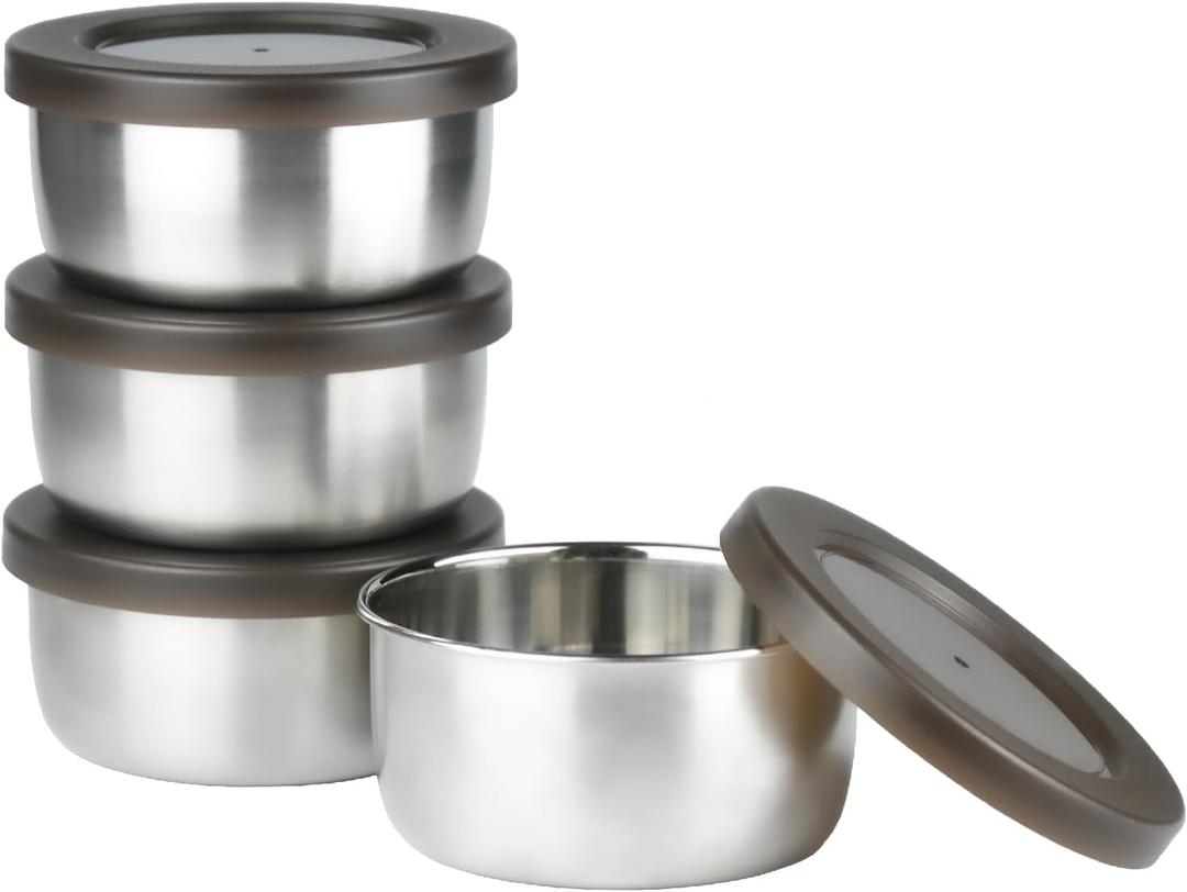 9 oz Stainless Steel Lidded Bowls, 4 Pack Unbreakable Small bowls with BPA-free Plastic Lids for Meal Prep, Cooking, Snacks, Leftovers