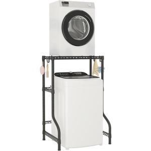 U16 Upgraded Washer Dryer Stacking Rack for Narrow Laundry Room and Bathroom, Metal Over Washer and Dryer Storage Shelves for Saving Space, 29.5" W x 23.6" D x 53.1" H, Black