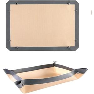 2 Pcs Silicone Fiber Baking Mat with Buckle, Corner Clip for Leak Proof Baking Pan or Unclip for Flat Baking Sheet Liner, Oven Liner (30X21cm,42x29.5cm) BPA-Free and Non-Stick