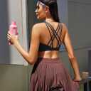 RUNNING GIRL Sports Bras for Women, Medium-High Impact Running Strappy Sports Bra with Removable Pads (Black, L)