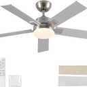 42 Inch Ceiling Fans with Lights and Remote, Brushed Nickel Ceiling Fan, 6 Speed Reversible DC Motor, 3CCT Dimmable LED, Modern Design for Bedroom, Living Room & Covered Outdoor,Includes Downrod